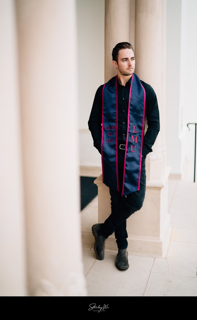 Classic Leaning Pose For Graduation Portraits at LMU Classic Leaning Pose For Graduation Portraits at LMU