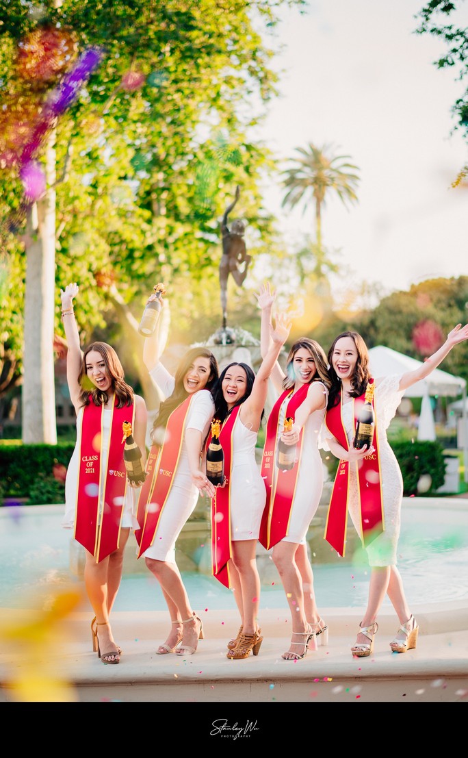 Confetti Poppers Group Photo Graduation Portrait at USC Confetti Poppers Group Photo Graduation Portrait at USC